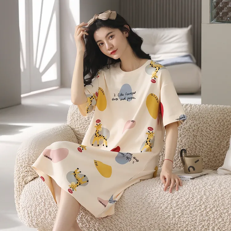 2025年网红睡裙女舒适女士夏季休闲薄款韩版卡通大码夏天宽松透气