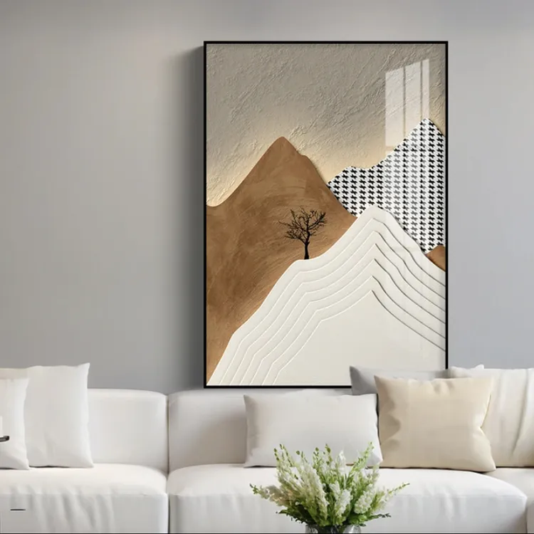 【背有靠山】现代简约客厅竖款装饰画侘寂风玄关落地沙发背景单幅画