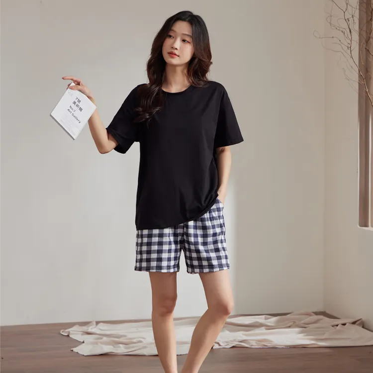 睡衣女夏季短袖短裤莫代尔棉2024年新款家居服简约薄款春夏天套装
