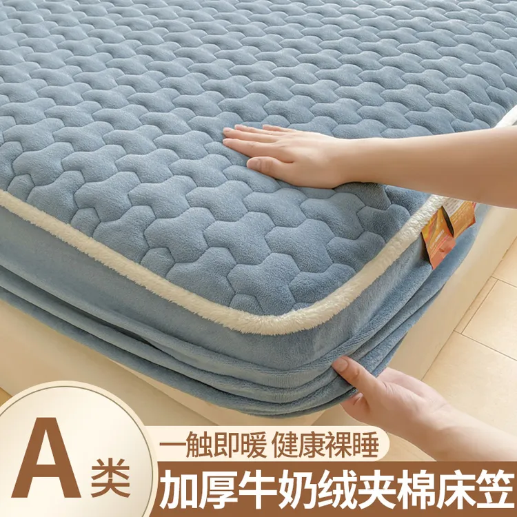 品牌2025新款牛奶绒床笠罩珊瑚法兰水晶加厚单件垫子保护套遮灰尘