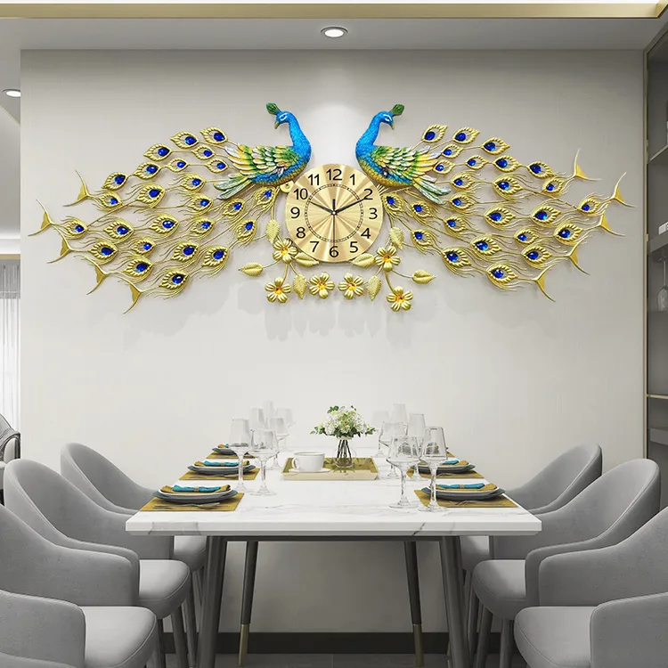 欧式孔雀挂钟客厅钟表创意现代装饰时钟壁挂表石英