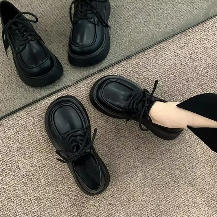 单鞋女乐福鞋系带JK小皮鞋女新款女鞋英伦风厚底圆头秋季学院百搭