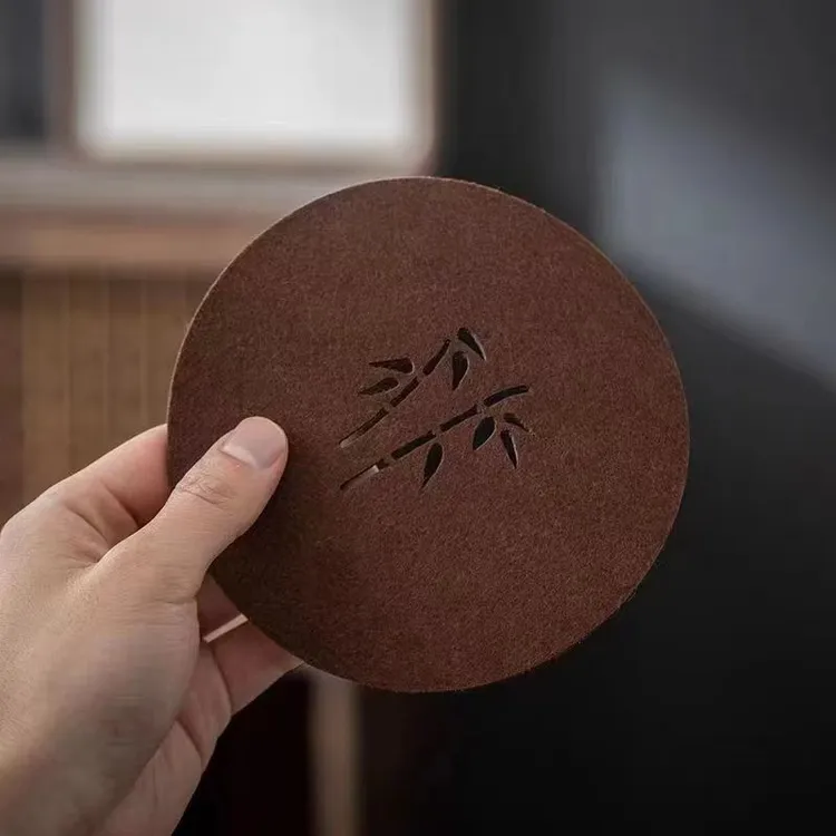 家用毛毡茶杯垫强力吸水速干隔热壶垫中国风餐桌底垫圆形垫紫砂壶