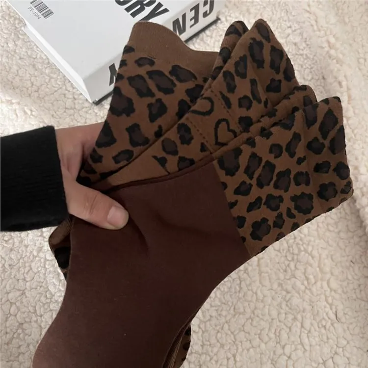 女袜秋冬新款豹纹咖色潮款女中筒袜美拉德色系韩版时尚潮流百搭