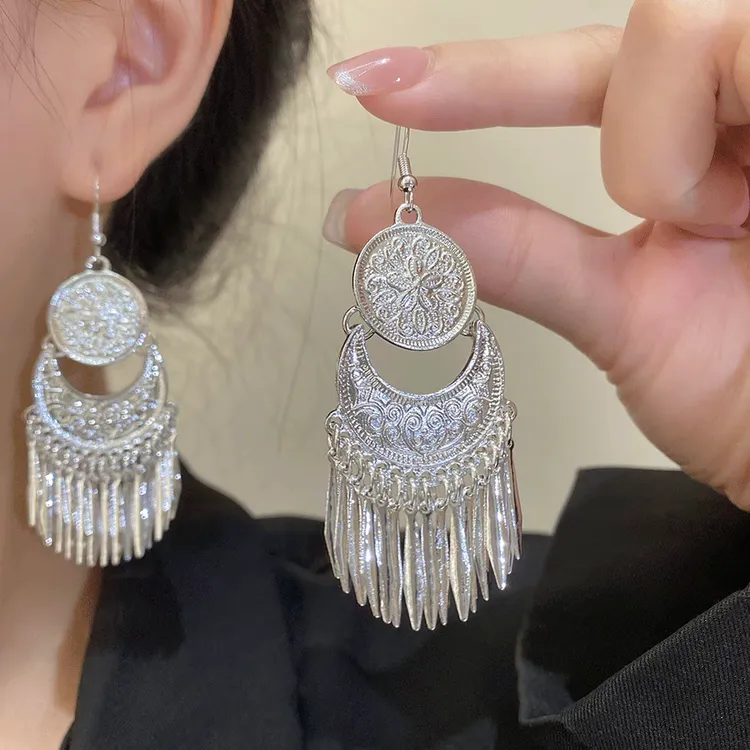 合金耳饰 合金耳饰复古民族风流苏小众百搭耳环异域风情长款耳坠
