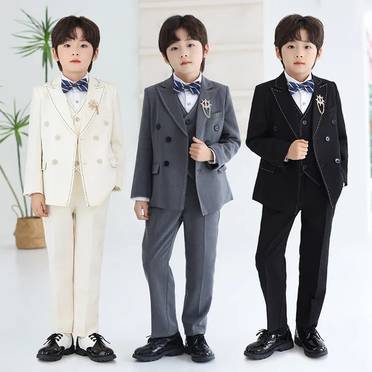 秋冬款加绒儿童西装礼服新款纯色小西服花童主持人套装男童英伦风