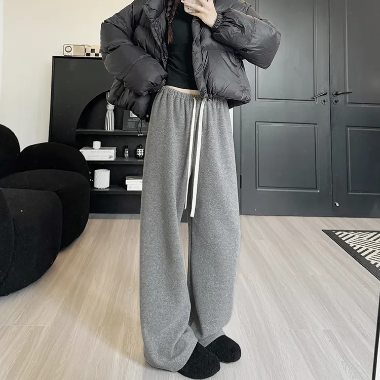 加厚毛巾阔腿裤女秋冬季2025新款休闲高腰显瘦垂感拖地加绒直筒裤