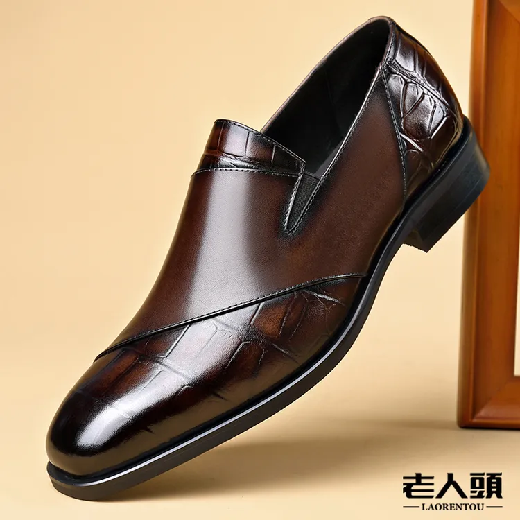 老人头高端轻奢男士商务正装皮鞋套脚方头结婚伴郎皮鞋百搭时尚