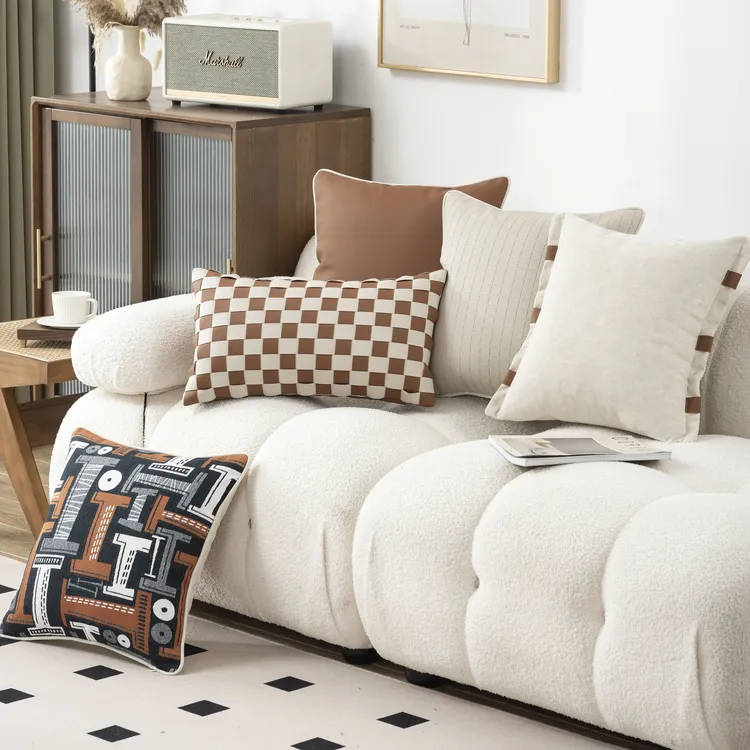 卧室民宿棋盘格简约法式奶油风抱枕套靠背垫可拆洗内胆沙发靠背垫