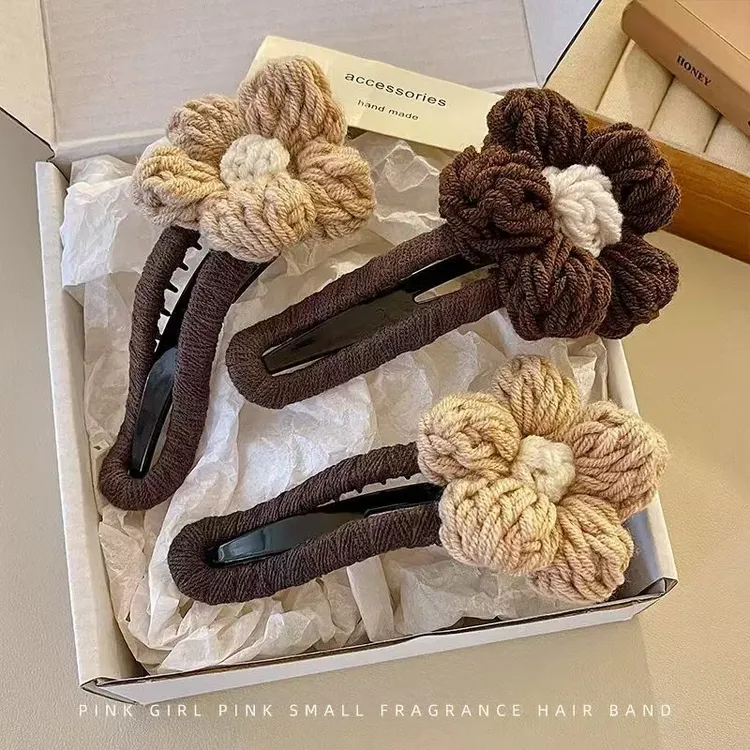 秋冬毛线花朵鸭嘴夹后脑勺发夹半扎发夹2025新款发卡头饰洗脸化妆