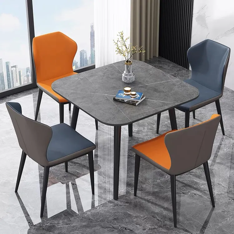 轻奢洽谈桌椅组合接待套装售楼处店铺休闲会客谈判方形岩板圆餐桌