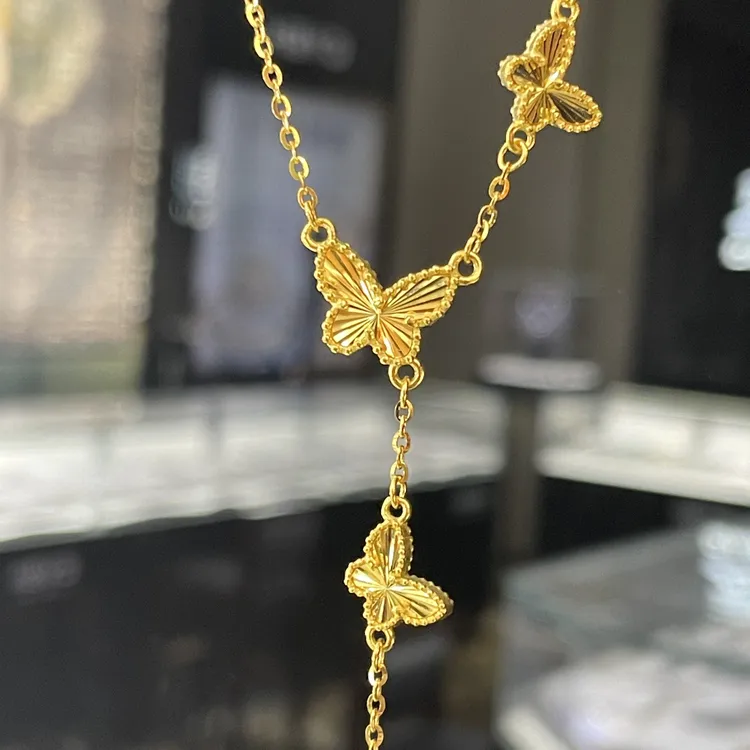 足金蝴蝶仙套链时尚节日礼物轻奢可调节项链