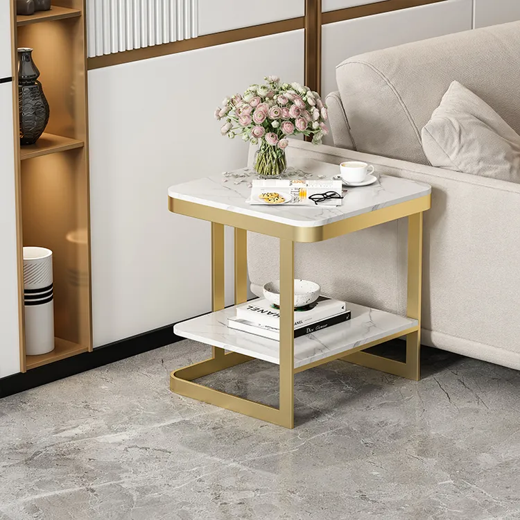 可移动岩板沙发边几边柜现代简约茶几双层角几高级感方几桌床头柜