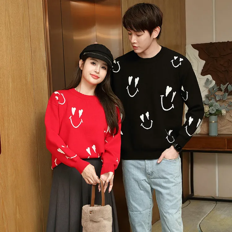 红色情侣装毛衣时髦新款高级感一男一女秋冬款气质针织衫显瘦冬装