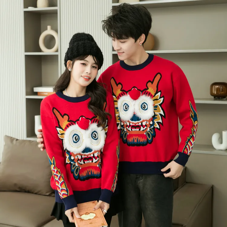 本命年红色毛衣情侣装秋冬装2025新款红色过年喜庆上衣超火男女装