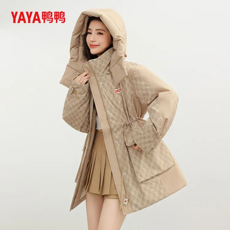 YAYA鸭鸭2025款羽绒服女中长款冬季时尚保暖百搭韩版收腰连帽外套
