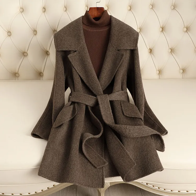 小个子双面羊毛大衣女装中长款2025秋季新款宽松大码高端毛呢外套