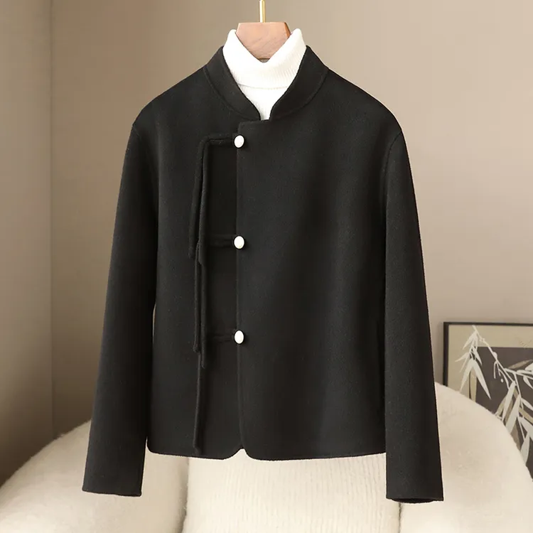 双面羊毛大衣女短款2025秋季新款矮小个子修身国风羊毛呢外套高端