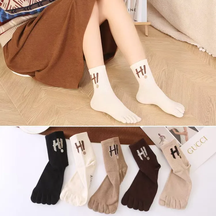 五指袜女秋冬新款纯棉中长款吸汗透气ins潮流个性洋气瘦腿分趾袜
