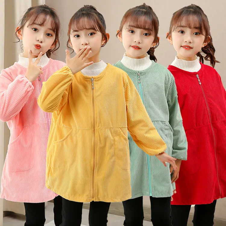 女童罩衣灯芯绒冬季加厚儿童棉袄绒罩衣宝宝吃饭拉链外穿防脏护衣