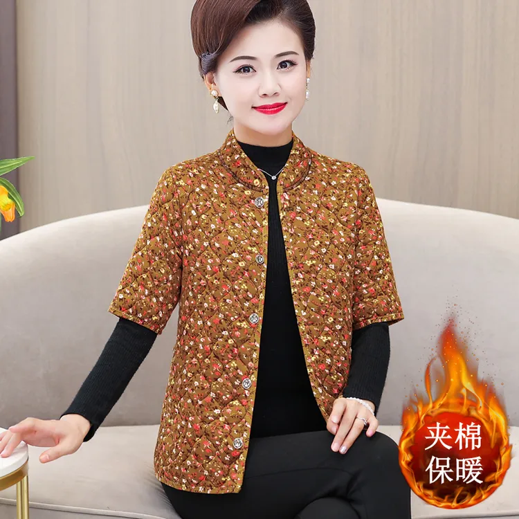 冬季中老年女装驼绒棉马甲立领中袖棉衣坎肩妈妈加厚保暖马夹棉服