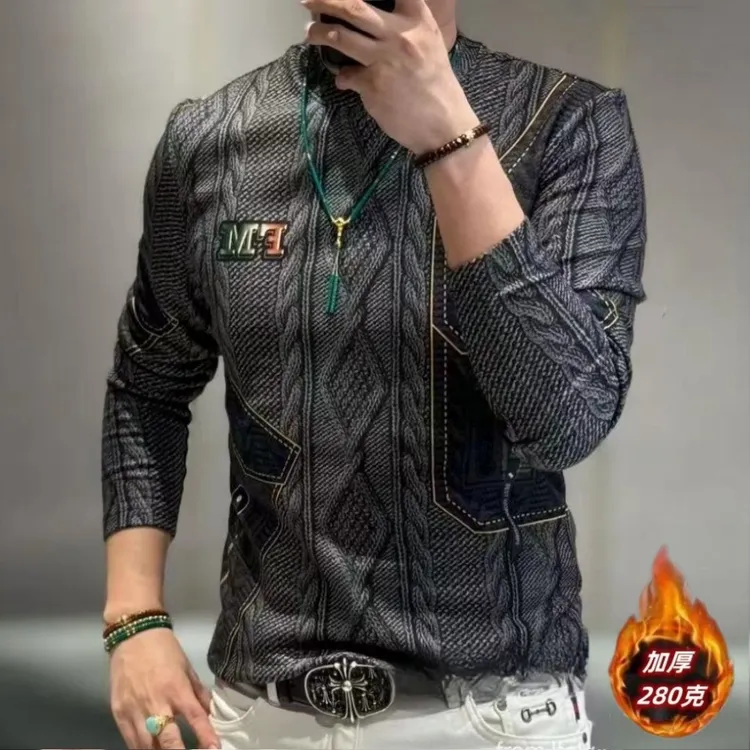 【加厚爆款】新款皇冠雄鹰卫衣男士长袖打底衫仿针织麻花秋冬款