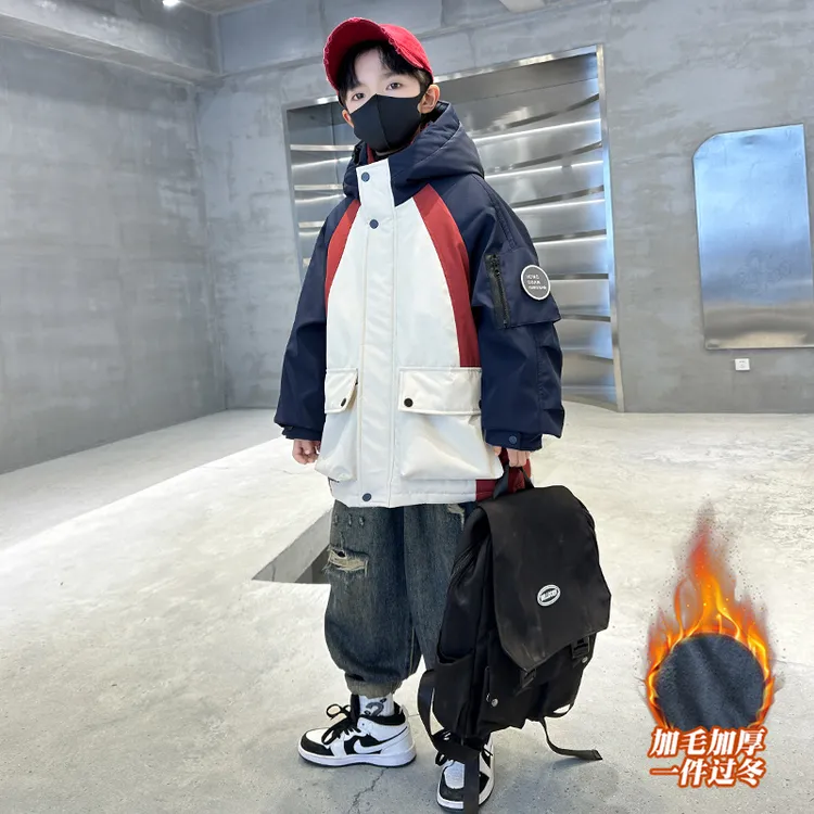 男童加绒外套秋冬款2024新款大儿童冬季派克服棉服加厚洋气保暖潮
