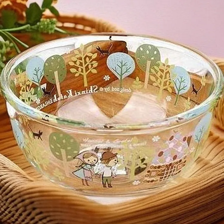 清仓亏本2只装家用耐热卡通玻璃碗水果沙拉米饭碗宝宝碗燕麦早餐