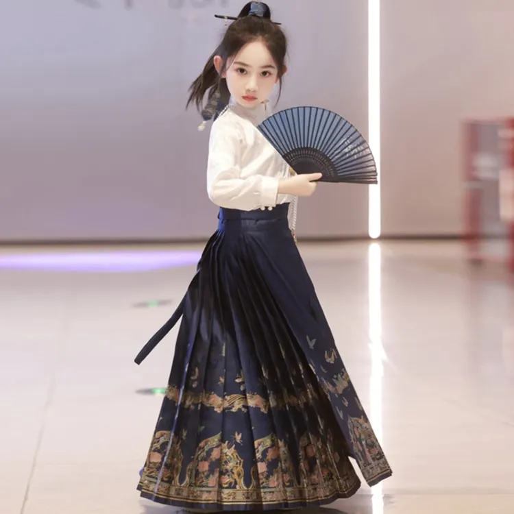 马面裙女童长款套装中国风日常儿童汉服古装半身裙女秋冬款唐装
