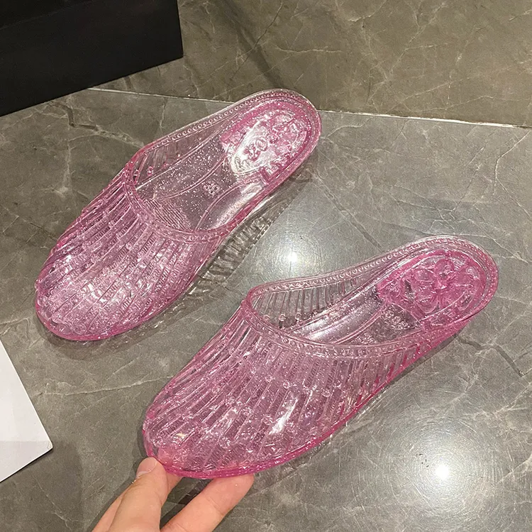 女士包头凉拖鞋气质水晶透明居家外穿一字拖防滑防臭包头半拖鞋