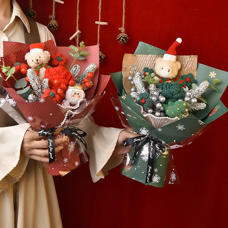 圣诞礼物花束针织圣诞小熊送女友儿童小孩温馨平安夜礼品