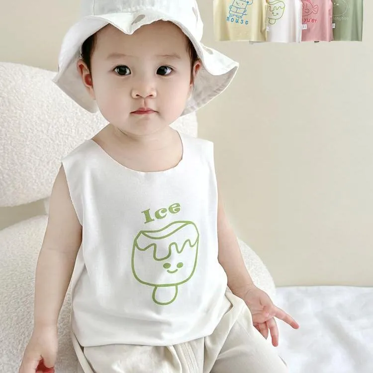 夏季儿童无袖背心男女宝宝薄款T恤婴幼儿卡通衣服小童无痕短袖