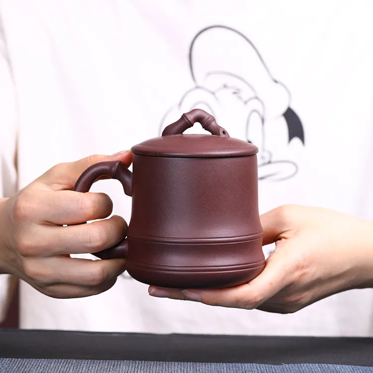 竹节清风紫砂杯原矿手工泡茶杯子厂家带盖送礼茶具水杯家用新品