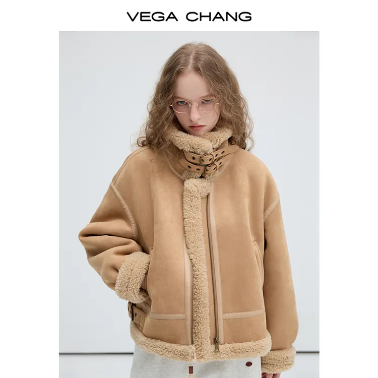 VEGA CHANG短外套2025年秋冬款美拉德设计感皮毛一体夹克0252SQ