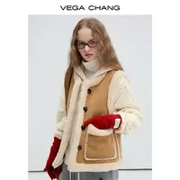 VEGA CHANG皮毛一体马甲女2024年冬季新款宽松叠穿复古麂皮绒外套