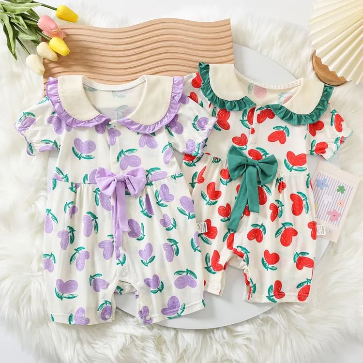 哈衣婴儿夏季薄款小公主女宝新生儿婴儿连体衣夏装爬服纯棉短袖潮