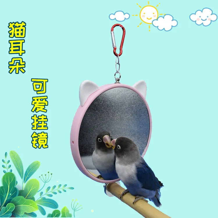 鹦鹉镜子玩具大号玻璃站架手工虎皮牡丹玄凤鸟笼挂镜鸟用小镜子