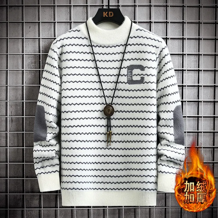 青少年大童毛衣男半高领一体绒加厚保暖打底衫冬季学生韩版针织衫