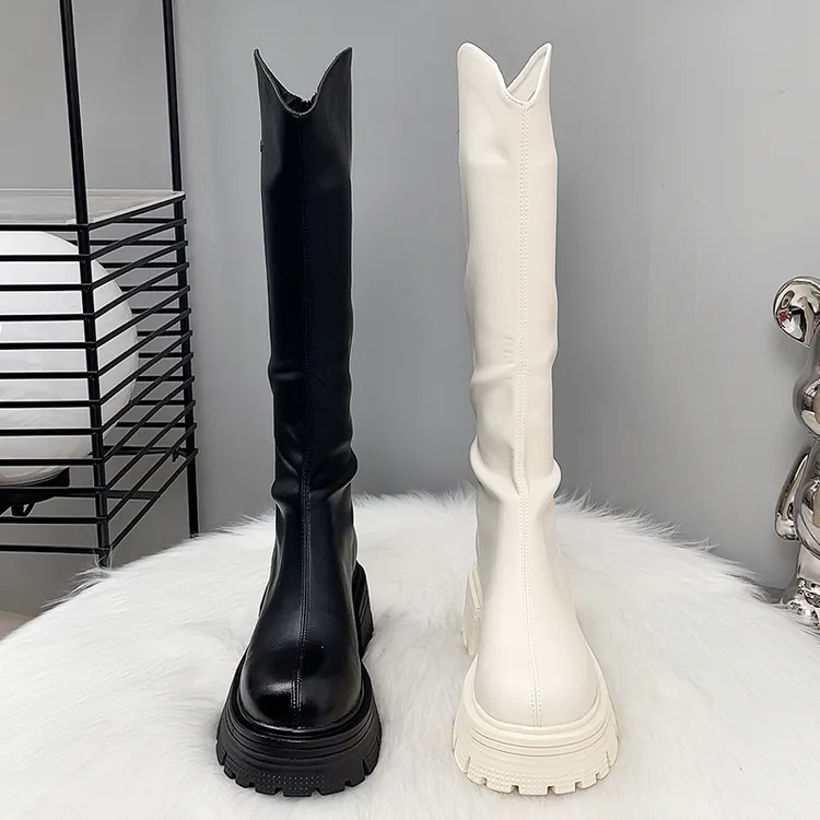 小个子不过膝长筒靴女2025新款秋冬靴子厚底骑士靴增高高筒长靴