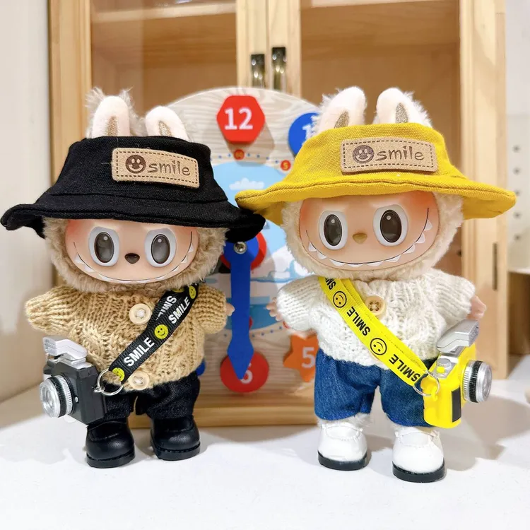 17CM拉布布衣服labubu娃衣可爱超萌帽子相机眼镜鞋子