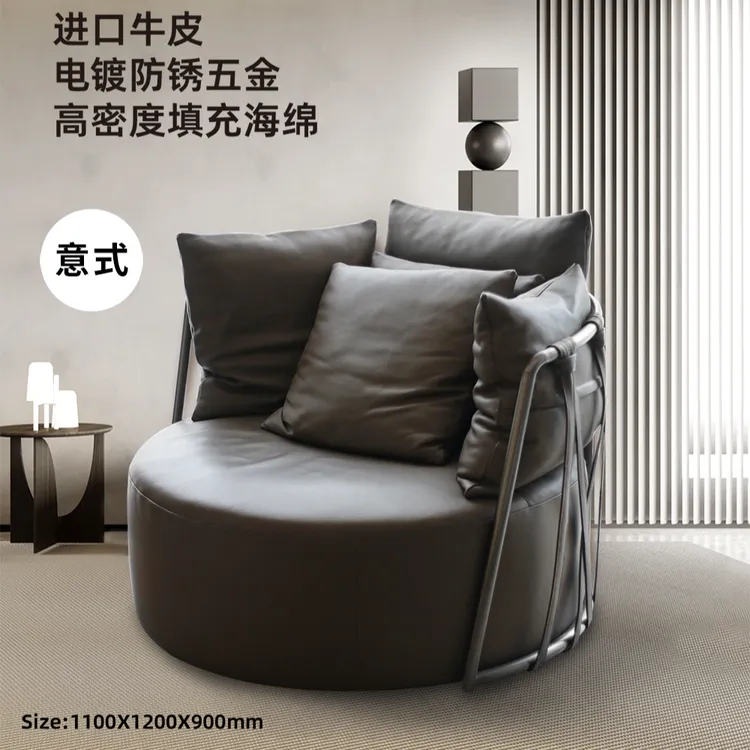 【源头厂家】24新款意式头层牛皮真皮沙发高密度填充海绵皮质沙发