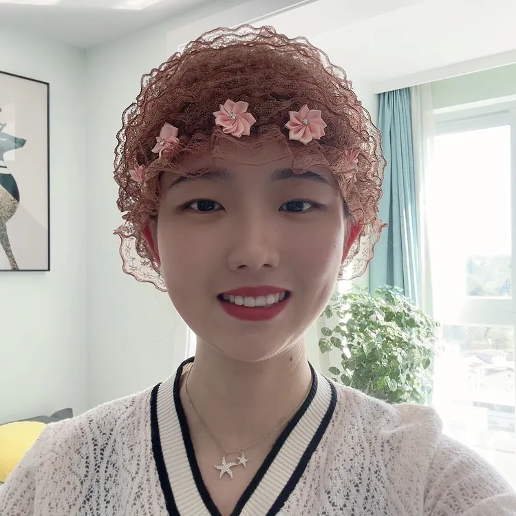 新款休闲透气薄款蕾丝花边遮白发弹力包头帽洋气防尘家居美人帽女