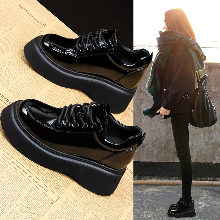 英伦风2025冬季加绒jk小皮鞋厚底乐福鞋小个子内增高8-10cm女鞋子