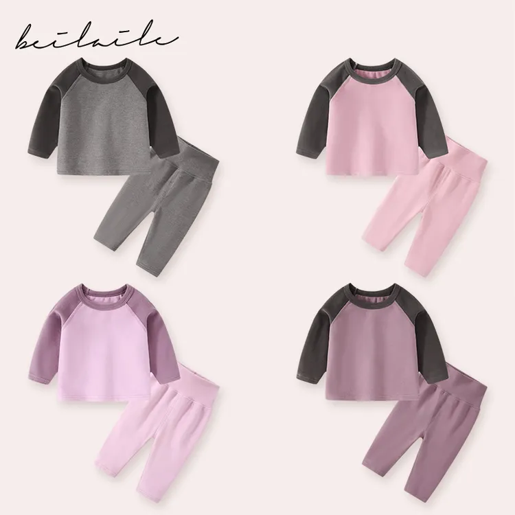 【德绒插肩袖套装 小乐妈咪】婴儿装女童套装T恤秋冬装家居服G19