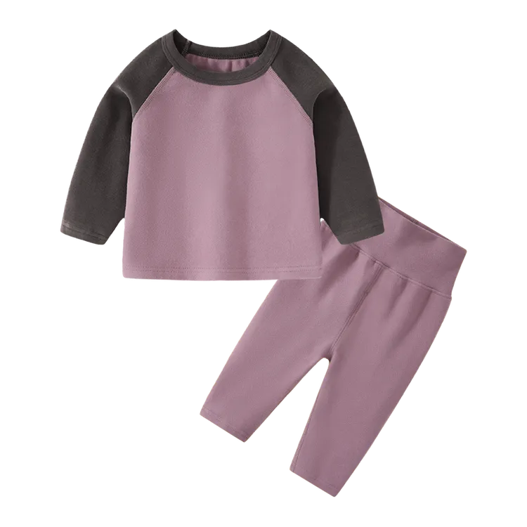 【德绒插肩袖套装 小乐妈咪】婴儿装女童套装T恤秋冬装家居服G19