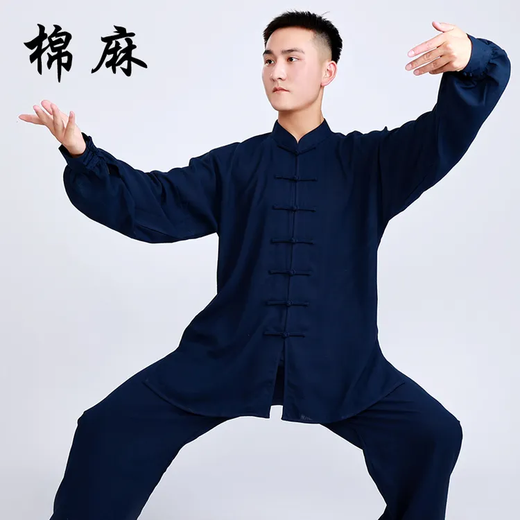 小和山太极服男新款春秋亚麻棉麻透气太极拳练功服装女夏季武术