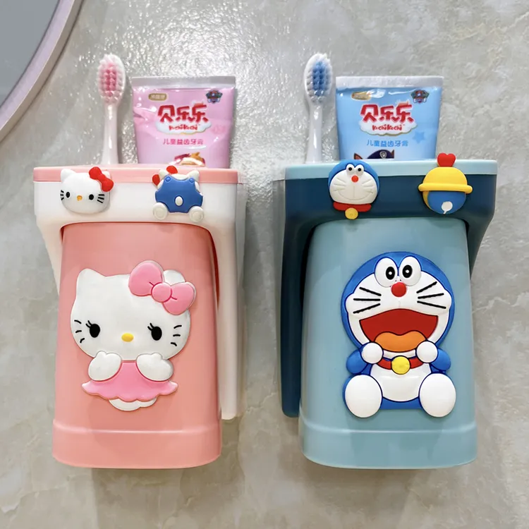可爱高颜值漱口杯牙刷牙膏置物架刷牙杯壁挂式挂墙套装免打孔儿童