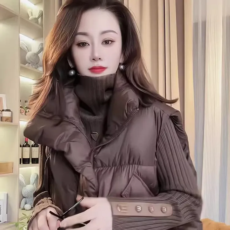 咖色高领毛衣女秋冬季加厚2025新款品质女装洋气减龄棉衣马夹外套