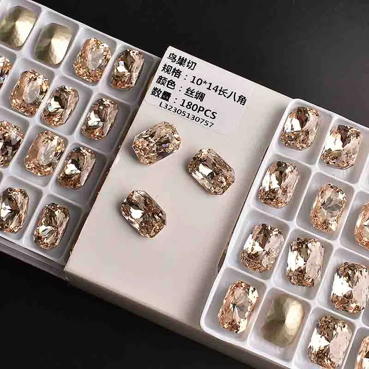 网红爆款10x14mm长方八角钻鸟巢切美甲钻爆闪尖底高端k9指甲饰品