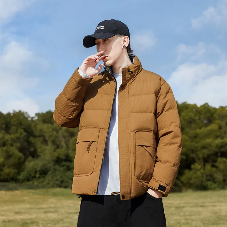 【美式潮流】男士外套2024冬季鸭绒保暖立领韩版潮流短款帅气百搭潮